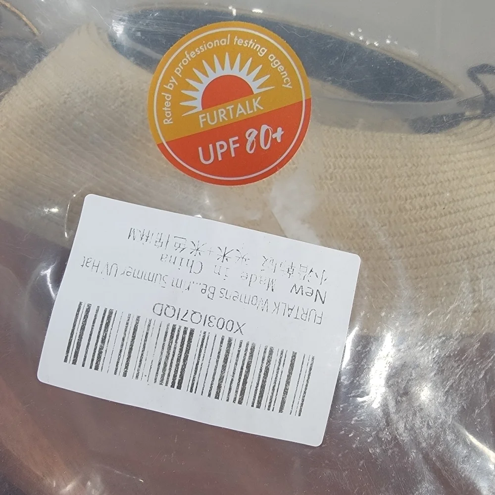 NEW Furtalk Sun Hat Women's Size M / L Woven White Ribbon Upf 80+ Protection